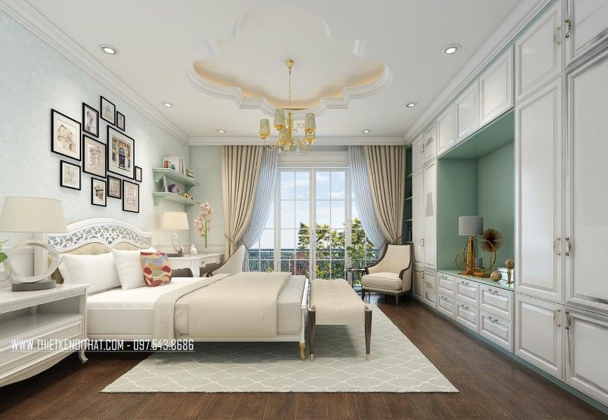 Thiết kế nội thất phòng ngủ nhà liền kề khu đô thị Văn Quán